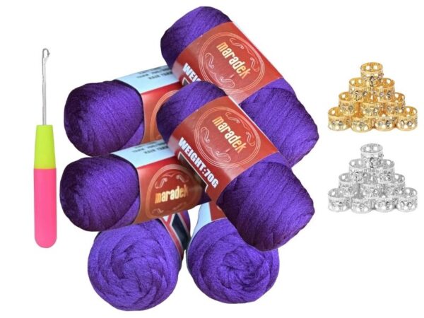 Purple Brazilian Wool 100% Acrylic Yarn for Crochet and Hair Braiding - 6 Packs - Image 2