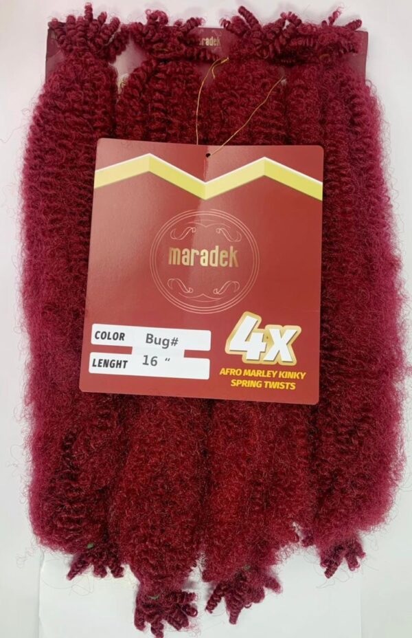 4X AFRO MARLEY KINKY SPRING TWIST - Burgundy, 16" - Image 3