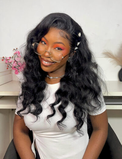 Body Wave Pre-plucked 13x6 HD Transparent Human Hair 180% Density Natural Premium Full Lace Frontal Wig - Color 1B