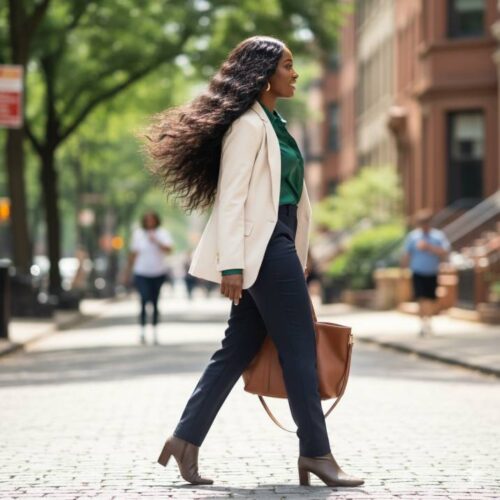 Side-profile-of-a-Black-woman-confidently-walking-outdoors-with-a-flowing-body-wave-lace-front-wig-showing-volume-and-bounce