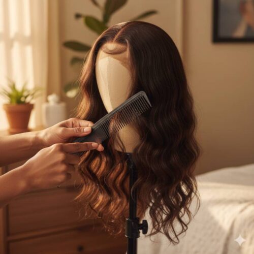 A-high-resolution-image-showing-hands-gently-detangling-a-human-hair-wig-on-a-wig-stand-using-a-wide-tooth-comb-realistic-lighting-warm-tone