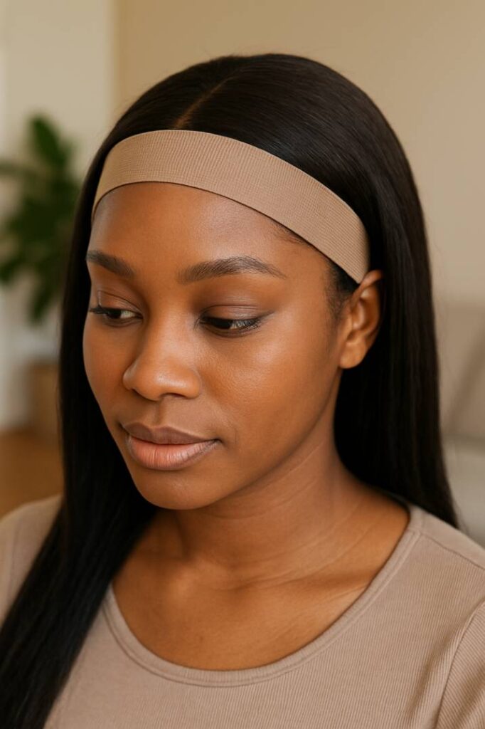 Black woman wearing a melting band over an HD lace wig