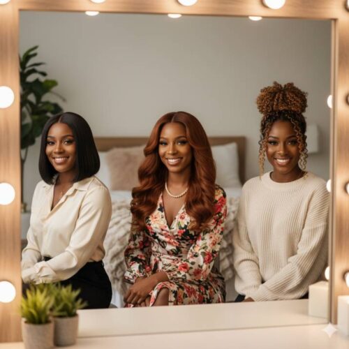 Professional-Black-woman-trying-on-different-natural-looking-wigs-in-front-of-a-mirror-warm-lighting-neutral-tones-lifestyle-photography