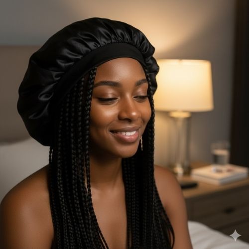 Protecting braids overnight to maintain frizz-free style using satin bonnet