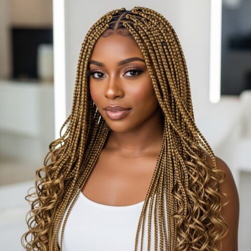2025 trending braid colors honey blonde knotless braids on Black woman