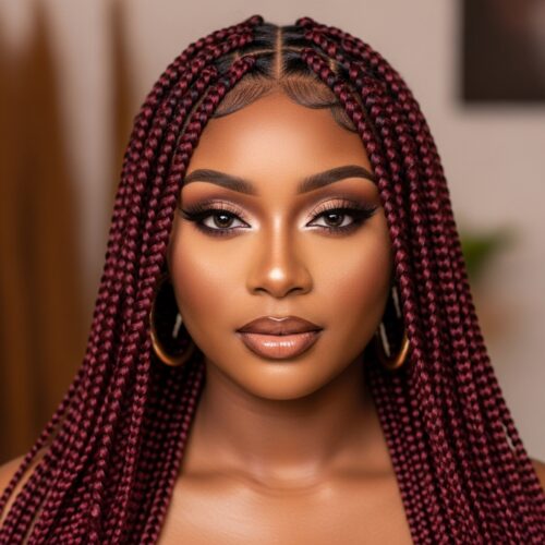 popular braid colors Black women burgundy auburn braids 2025