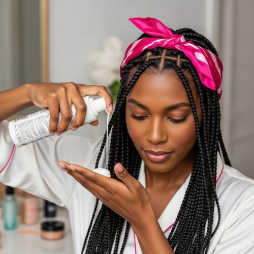 Using mousse and a scarf to refresh frizzy box braids and lay flyaways