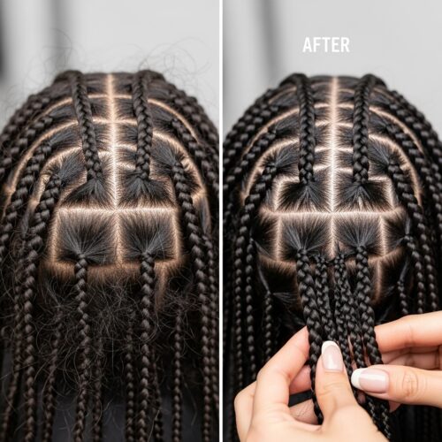 Refresh braids without taking them out – before and after braid refresh comparison