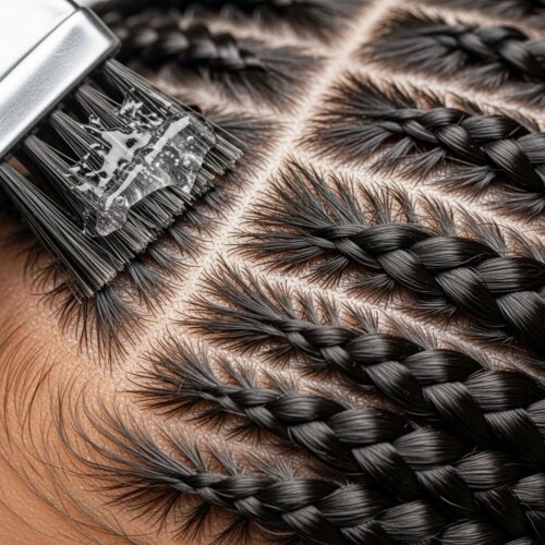 Refreshing knotless braids at the roots with gel for clean partings