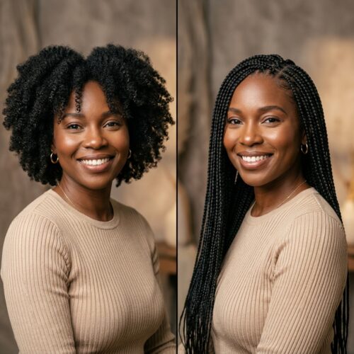 protective styles for length retention — natural hair growth with knotless box braids