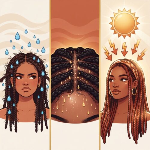 summer braid maintenance challenges — humidity frizz, sweat buildup, and UV damage on box braids