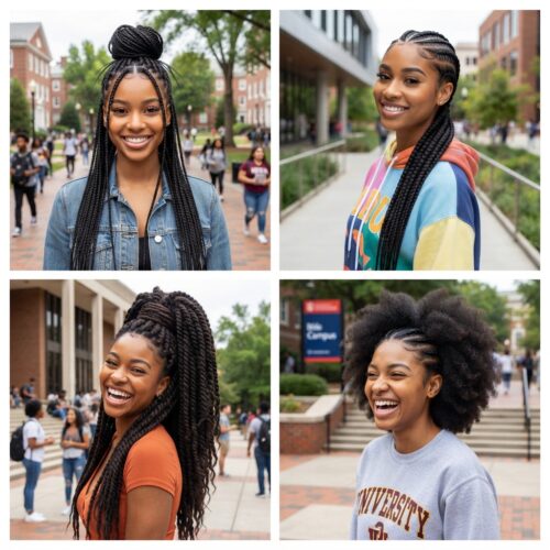 best college hairstyles for natural hair — knotless braids, cornrows, twists and bantu knots for students
